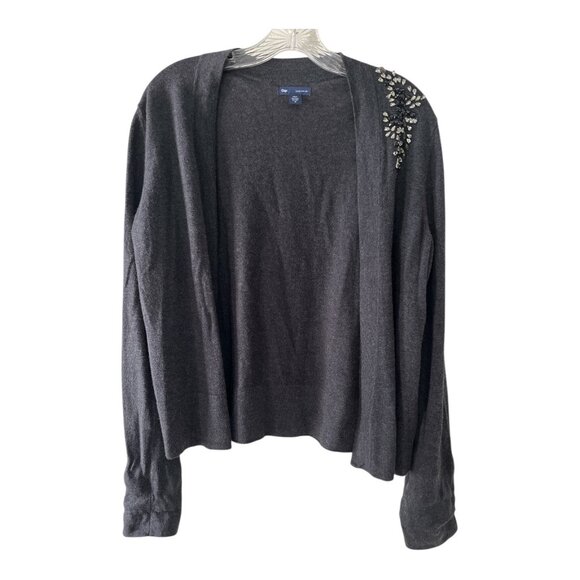 GAP Women’s Embellished Shoulder Cardigan – Charcoal Gray Silk Blend – Size M - Picture 1 of 6